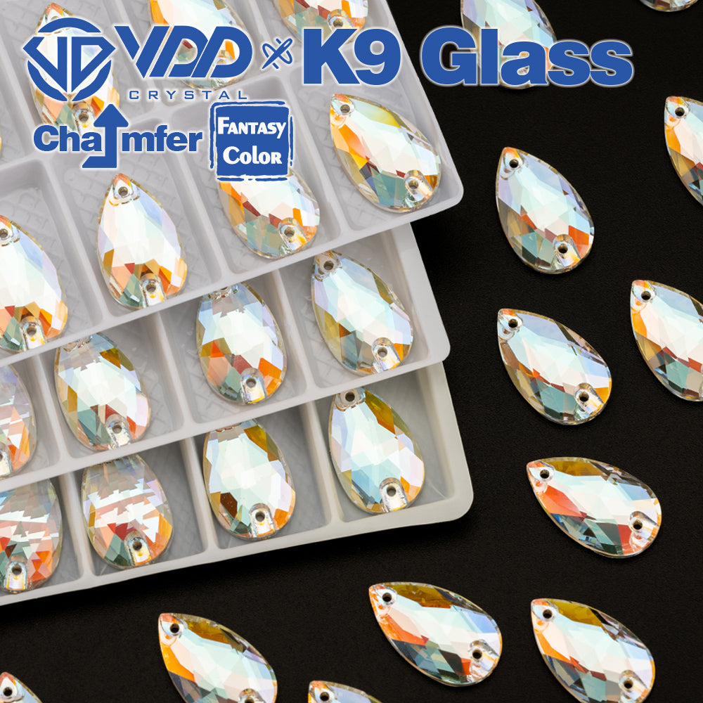 VDD Pear 11x18mm 24Pcs Aura Mirage Color Top Quality K9 Glass Sew on Rhinestone Sewing Crystal Flatback Clothes Decorations