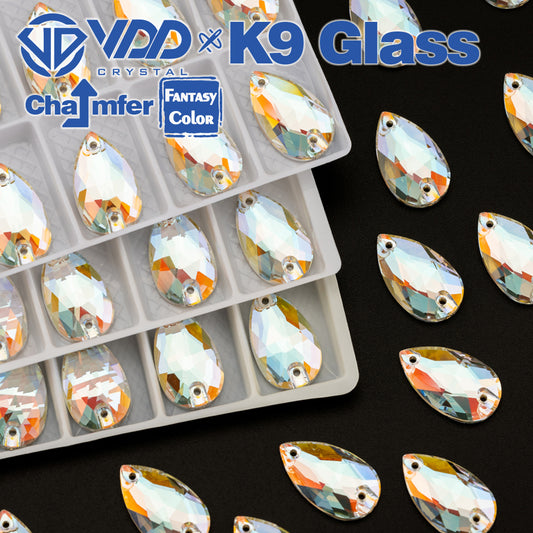 VDD Pear 11x18mm 24Pcs Aura Mirage Color Top Quality K9 Glass Sew on Rhinestone Sewing Crystal Flatback Clothes Decorations