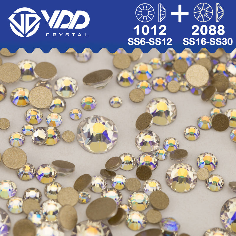 VDD 061 Moon Shadow 1440Pcs SS4-SS20 Mix Size Crystal Non HotFix Gold Flat Back Rhinestones Decorations DIY 3DNail Art Accessories