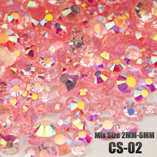 VDD CS-02 30/100g Mix Size 2-6mm Resin Rhinestone Crystal Color AB Flatback Plastic Bulk Wholesale For DIY Nail Art Crafts Decorations