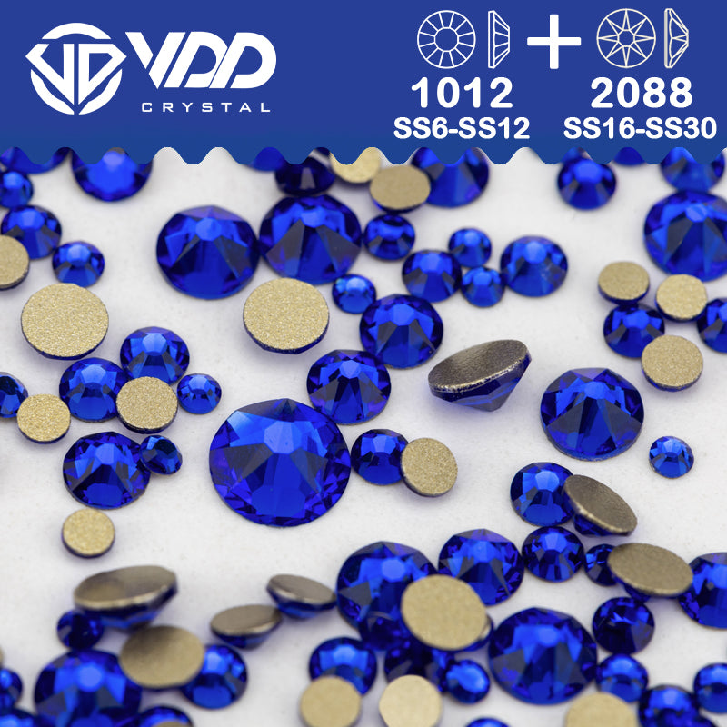 VDD 030 Sapphire Wholesale Mix Size SS6-SS30 High Quality Glass 2088 Rhinestones Crystal Gold Flatback Strass Stones Nail Art DIY Decorations