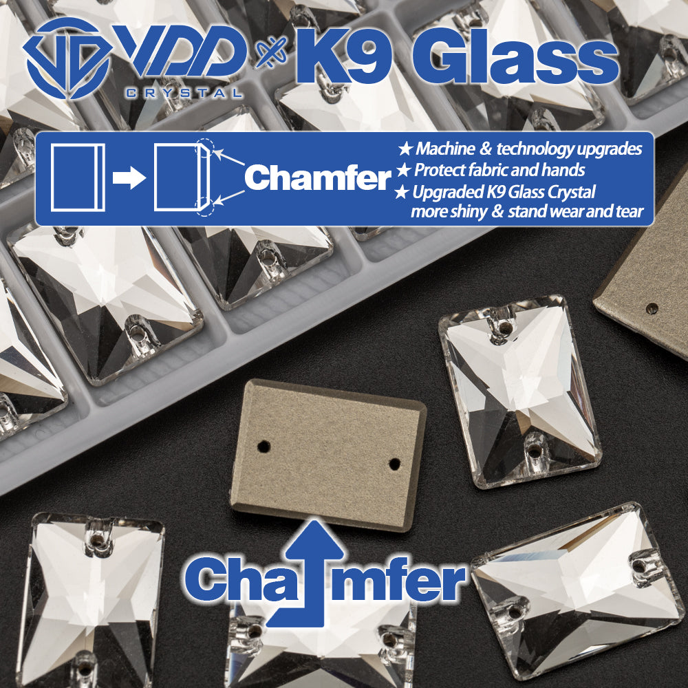 VDD Rectangle K9 Glass Sew on Rhinestone Sewing Clear Crystal Flatback Strass Stone for Crafts Clothes Accessories Wedding Dress