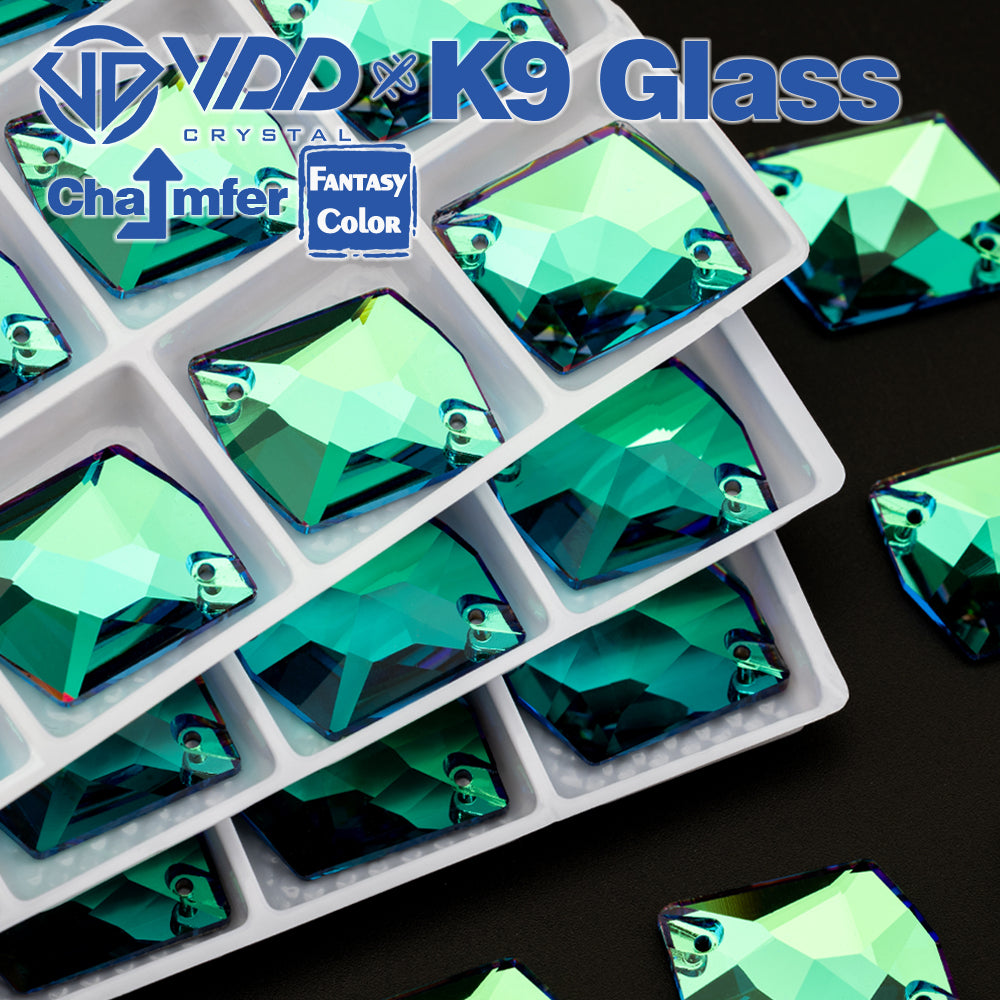 VDD Cosmic 17x21mm 15Pcs Luxe Green Color Top Quality K9 Glass Sew on Rhinestone Sewing Crystal Flatback Garment Decorations