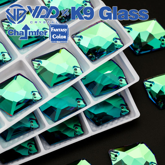 VDD Cosmic 17x21mm 15Pcs Luxe Green Color Top Quality K9 Glass Sew on Rhinestone Sewing Crystal Flatback Garment Decorations