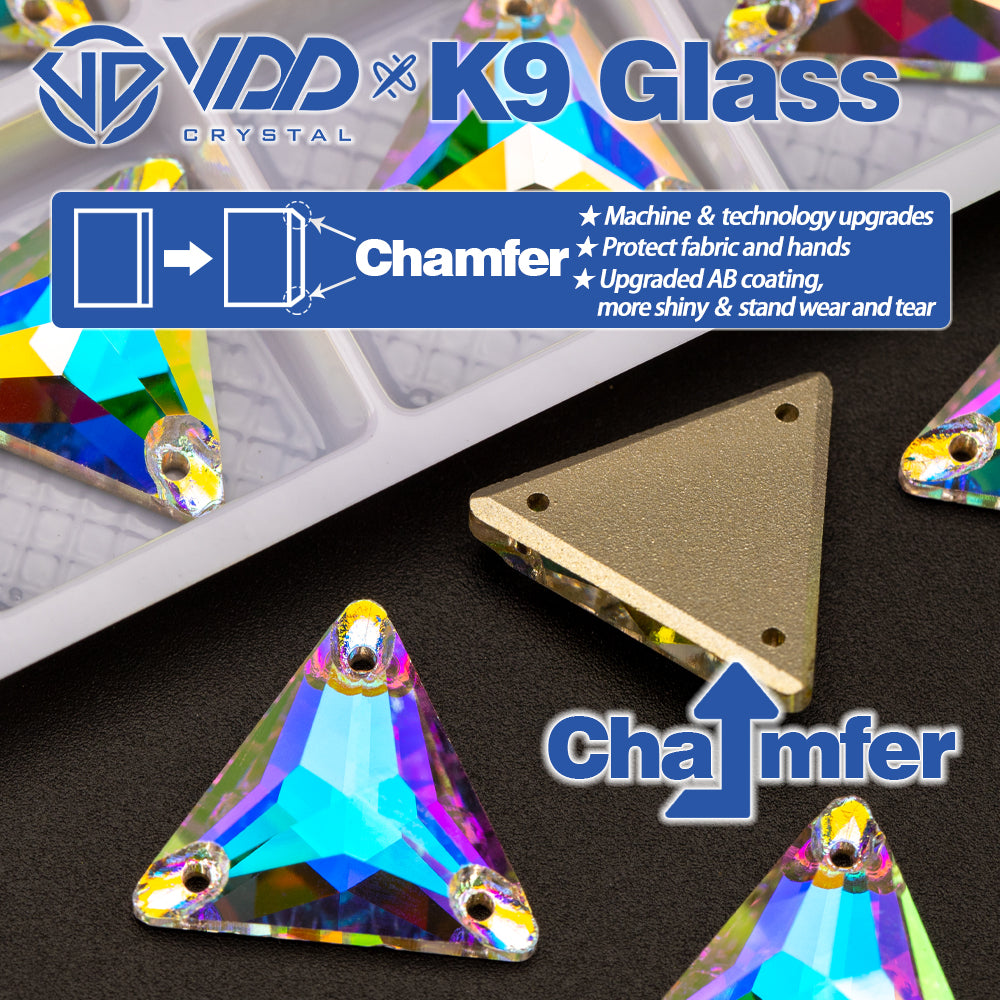 VDD S255 Crystal AB Triangle Top Quality K9 Glass Sew on Rhinestones Crystal Flatback Sewing Stones for Clothes Decorations