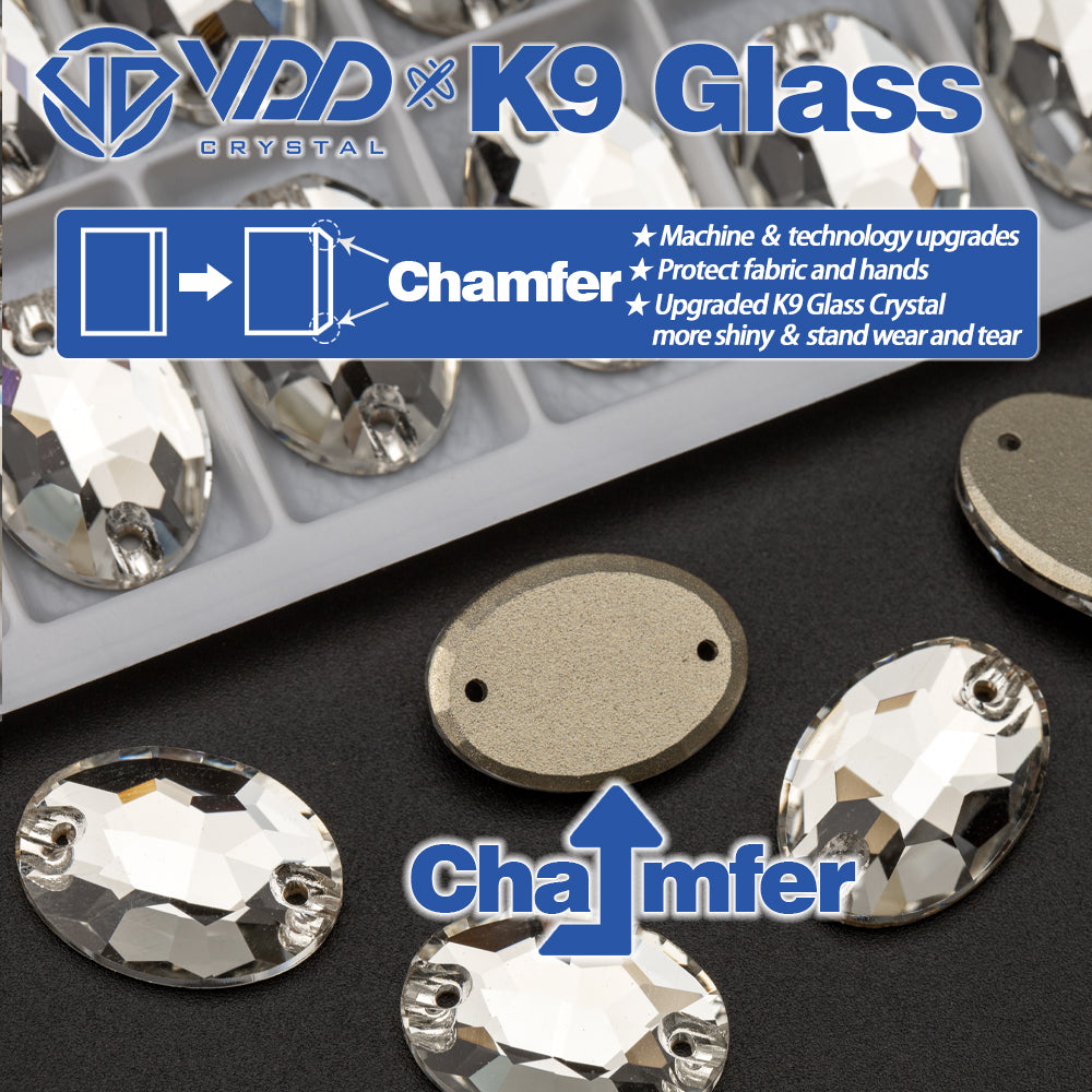 VDD S101 Crystal Oval Top Quality K9 Glass Sew on Rhinestones Crystal Flatback Sewing Stones for Clothes Decorations