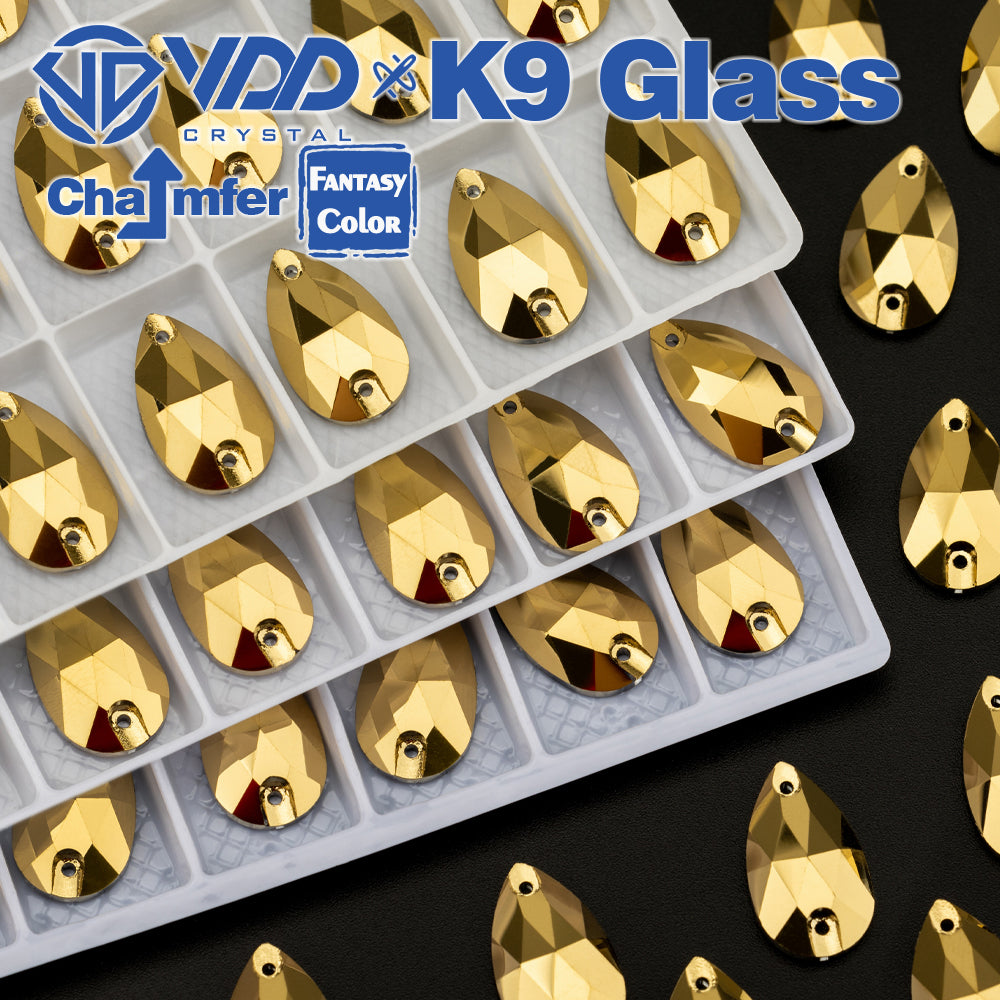 VDD Pear 11x18mm 24Pcs Aurum Color K9 Glass Sew On Rhinestones High Quality AAAAA Crystal Flatback Sewing Strass Stones DB-S268
