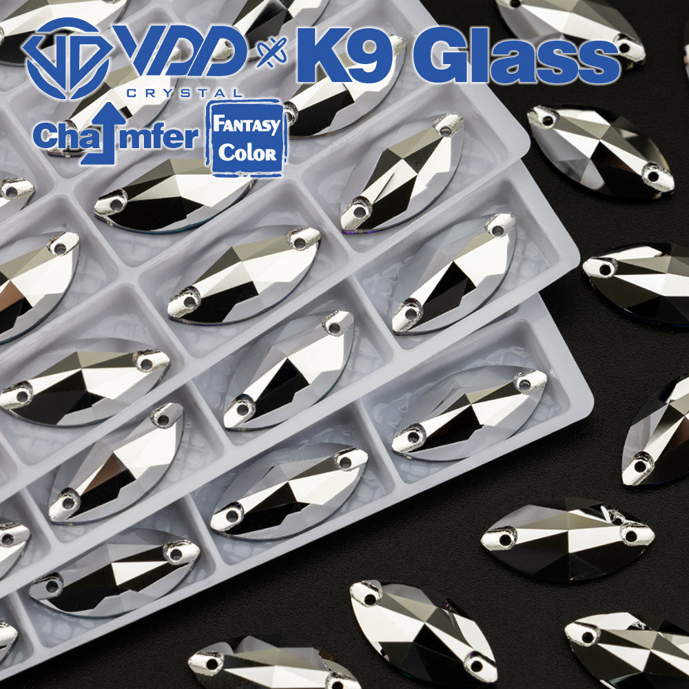 VDD Navette 9x18mm 36Pcs Labrador Color K9 Glass Sew On Rhinestones High Quality AAAAA Crystal Flatback Sewing Strass Stones DB-S267