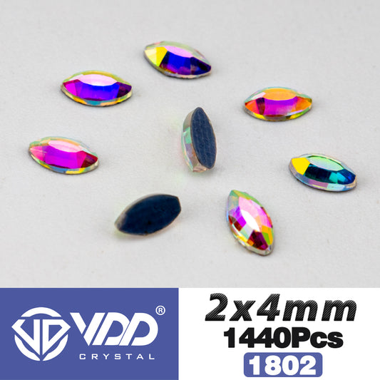 VDD 1802-2x4mm Wholesale 1440Pcs Rectangle Glass Rhinestones Crystal AB Flatback HotFix Strass Shape 3D Stones For Nail Art DIY Decorations