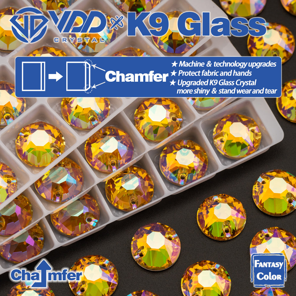 VDD 8B-8S 12mm 40Pcs Burning Sun Color Top Quality K9 Glass Sew on Rhinestone Sewing Crystal Flatback Garment Decoration
