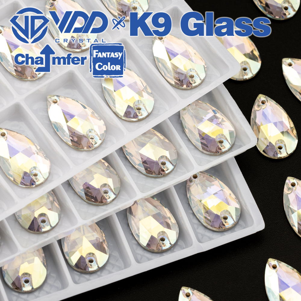VDD Pear 11x18mm 24Pcs Stardust Shimmer Color Top Quality K9 Glass Sew on Rhinestone Sewing Crystal Flatback Clothes Decorations