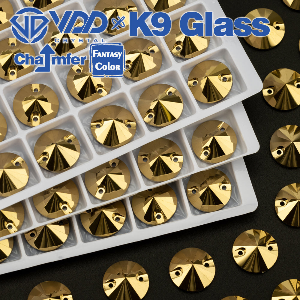 VDD Rivoli 12mm 40Pcs Aurum Color K9 Glass Sew On Rhinestones High Quality AAAAA Crystal Flatback Sewing Strass Stones DB-S268