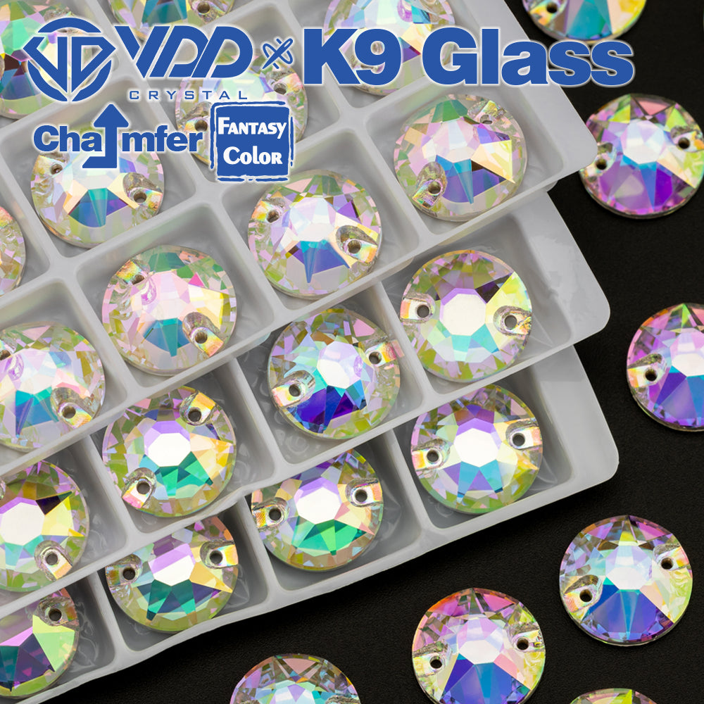 VDD 8B-8S 12mm 40Pcs Chroma Shimmer Color Top Quality K9 Glass Sew on Rhinestone Sewing Crystal Flatback Clothes Decorations