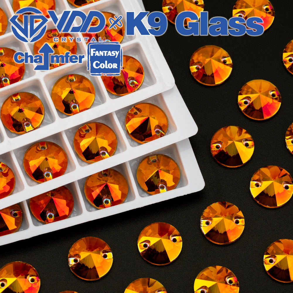 VDD Rivoli 12mm 40Pcs Sunset Prism Color Top Quality K9 Glass Sew on Rhinestone Sewing Crystal Flatback Clothes Decorations