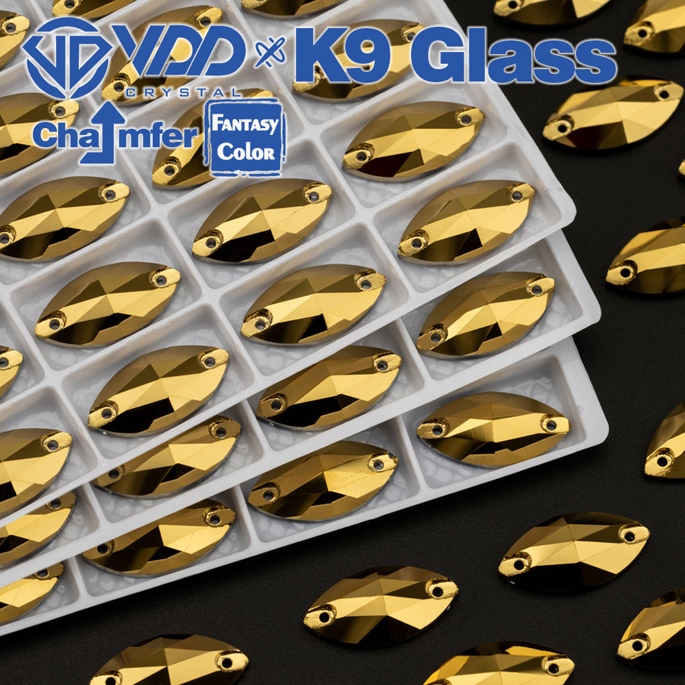 VDD Navette 9x18mm 36Pcs Aurum Color K9 Glass Sew On Rhinestones High Quality AAAAA Crystal Flatback Sewing Strass Stones DB-S268