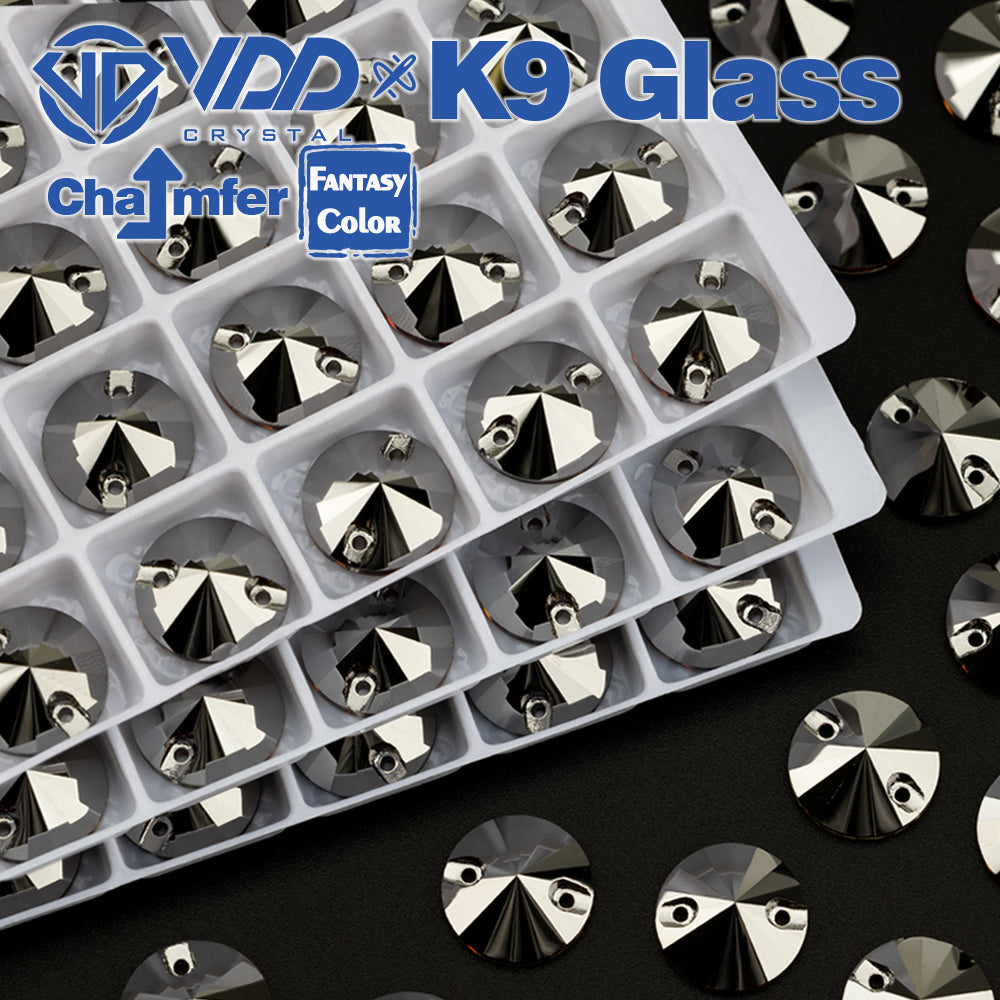 VDD Rivoli 12mm 40Pcs Hematite Color Top Quality K9 Glass Sew on Rhinestone Sewing Crystal Flatback Clothes Decorations
