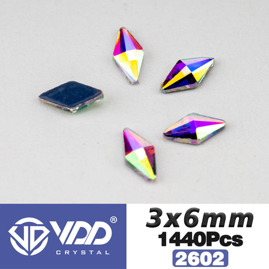 VDD  2602-3x6mm Wholesale 1440Pcs Rectangle Glass Rhinestones Crystal AB Flatback HotFix Strass Shape 3D Stones For Nail Art DIY Decorations