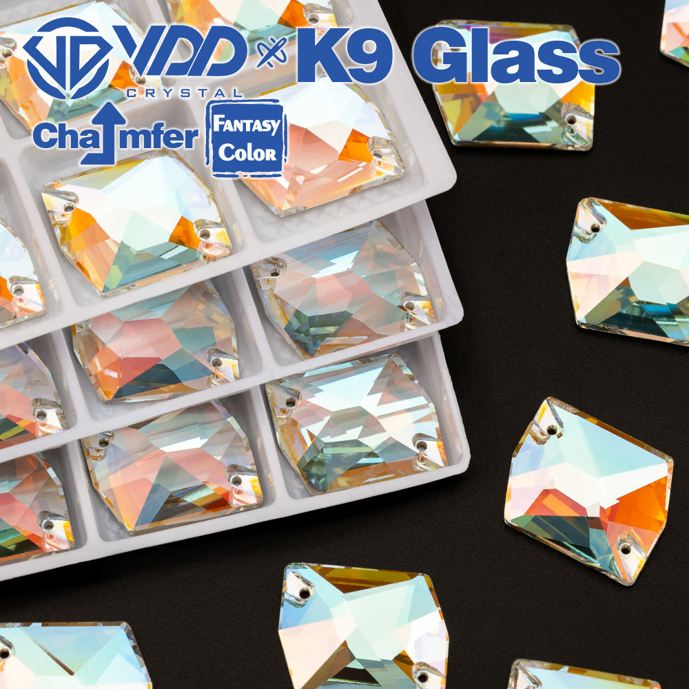 VDD Cosmic 17x21mm 15Pcs Aura Mirage Color Top Quality K9 Glass Sew on Rhinestone Sewing Crystal Flatback Garment Decorations