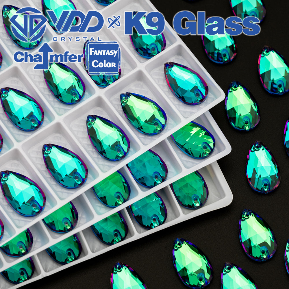 VDD Pear 11x18mm 24Pcs Luxe Green Color Top Quality K9 Glass Sew on Rhinestone Sewing Crystal Flatback Clothes Decorations