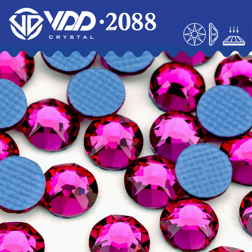 VDD 042 Fuchsia SS16-SS30 High Quality Hot-Fix Glass 2088 Rhinestones Crystal Flatback 8 Big 8 Small DIY Clothes Decoration