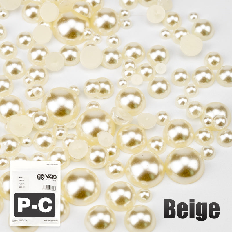VDD Beige 2.5-10mm Mix Size ABS Half Round Pearls Flatback Beads Resin Rhinestones Flatback Stones ZHENZHU