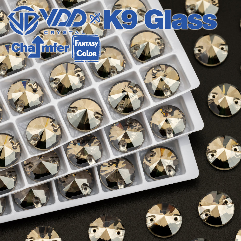 VDD Rivoli 12mm 40Pcs Greige Color Top Quality K9 Glass Sew on Rhinestone Sewing Crystal Flatback Clothes Decorations