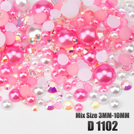 VDD D1102 New 30/60/200g Mix Size 3mm-10mm Half Round Pearls Resin Rhinestone Flatback Color Beads For Nail Art DIY Crafts Decorations