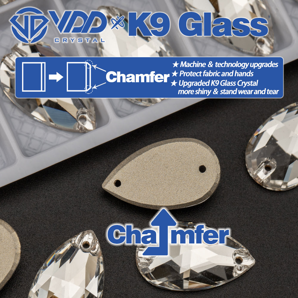 VDD Pear K9 Glass Sew on Rhinestones Sewing Clear Crystals Flat Back Strass Stones for Clothes Accessories Wedding Dress