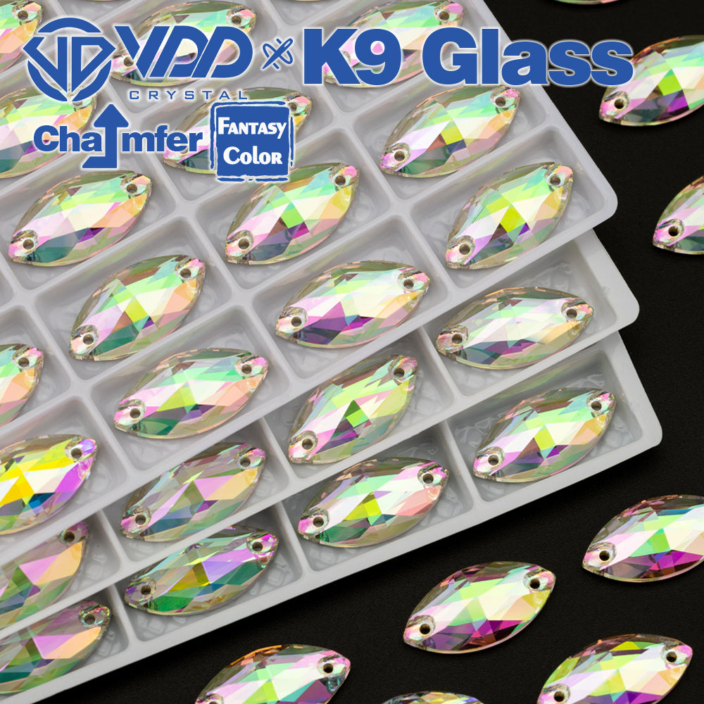 VDD Navette 9x18mm 36Pcs Chroma Shimmer Color Top Quality K9 Glass Sew on Rhinestone Sewing Crystal Flatback Clothes Decorations