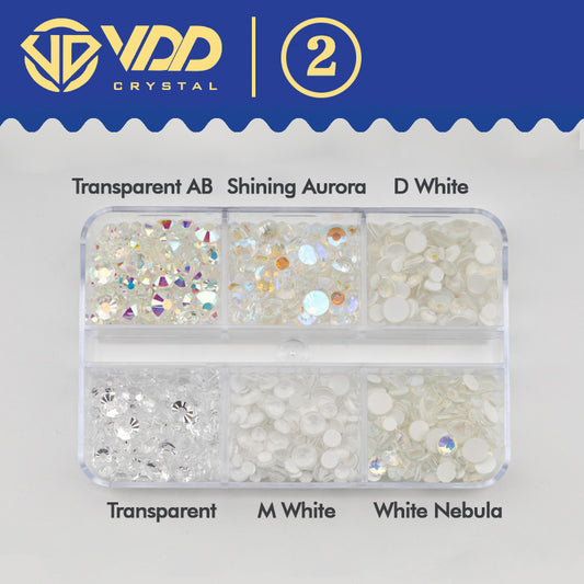 VDD DC-02 SS6-SS20 Mix Size 6 Grid Box Glass Rhinestones Crystal Flatback Glitter Stones For Nail Art Accessorie DIY Crafts Decoration