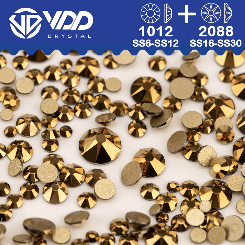 VDD 067 Aurum 1440Pcs SS4-SS20 Mix Size Crystal Non HotFix Gold Flat Back Rhinestones Decorations DIY 3DNail Art Accessories
