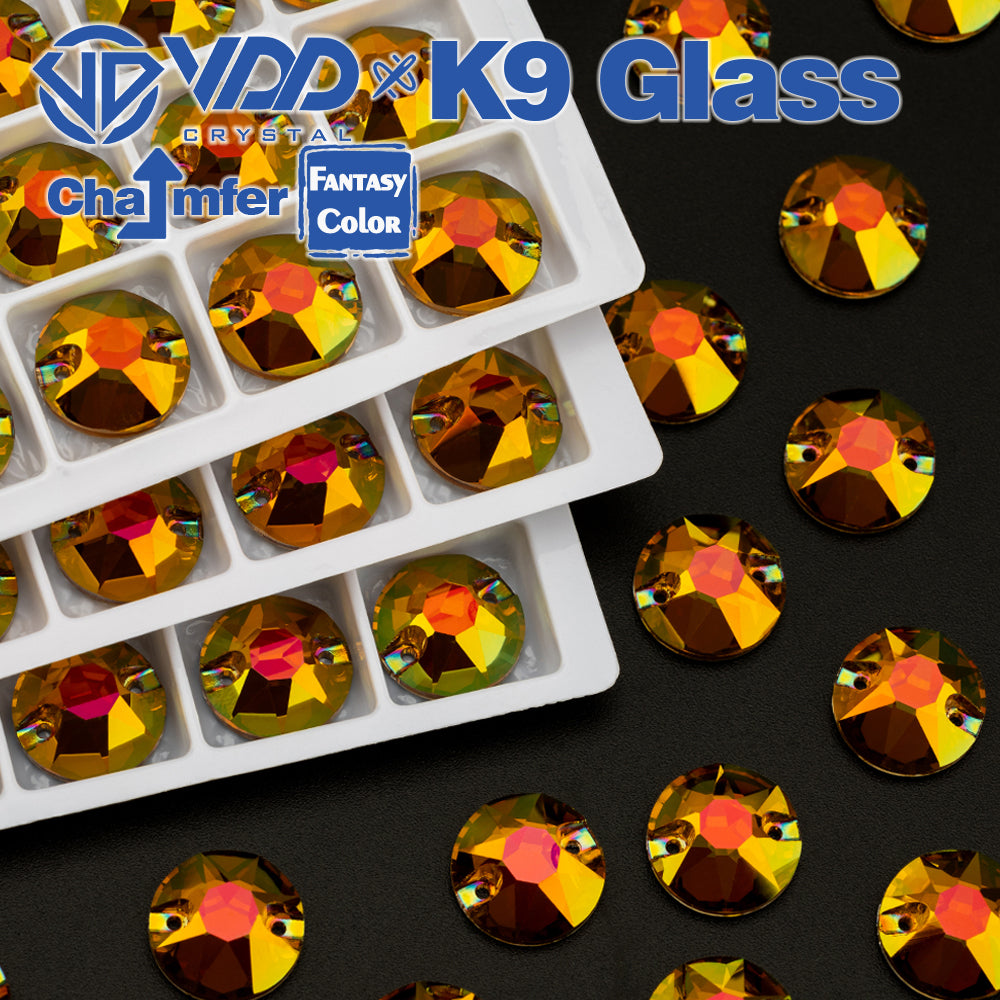 VDD 8B-8S 12mm 40Pcs Sunset Prism Color Top Quality K9 Glass Sew on Rhinestone Sewing Crystal Flatback Clothes Decorations