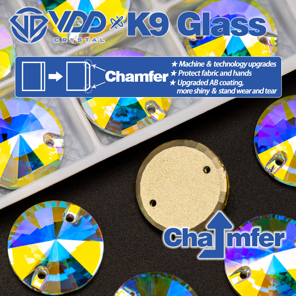 VDD Rivoli S255 Crystal AB Top Quality K9 Glass Sew on Rhinestones Crystal Flatback Sewing Strass Stones for Garment Wedding Dress