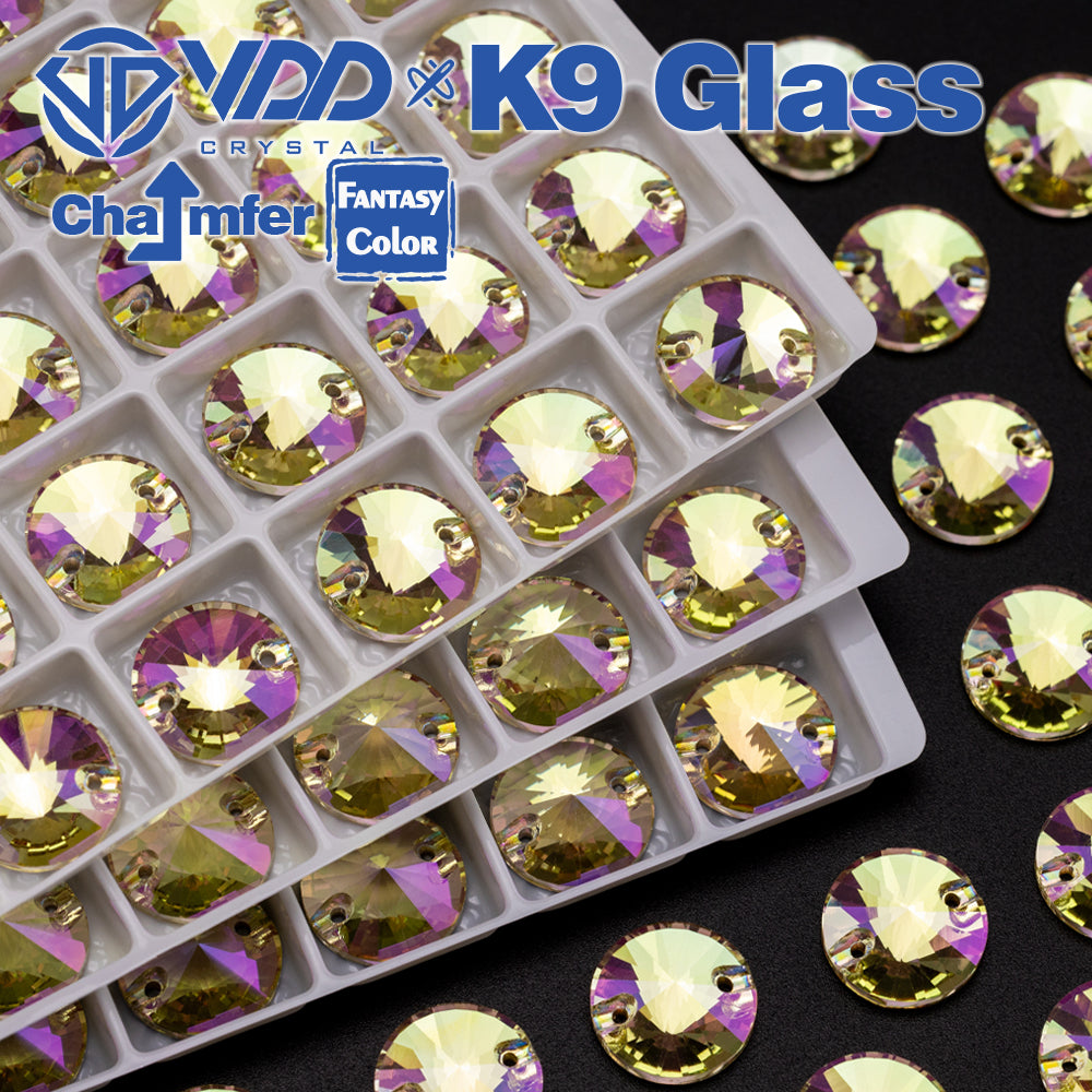 VDD Rivoli 12mm 40Pcs Glimmer Color Top Quality K9 Glass Sew on Rhinestone Sewing Crystal Flatback Clothes Decorations