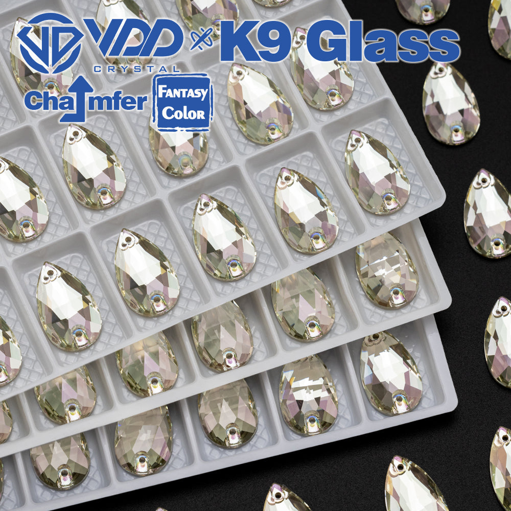 VDD Pear 11x18mm 24Pcs Glimmer Color Top Quality K9 Glass Sew on Rhinestone Sewing Crystal Flatback Clothes Decorations
