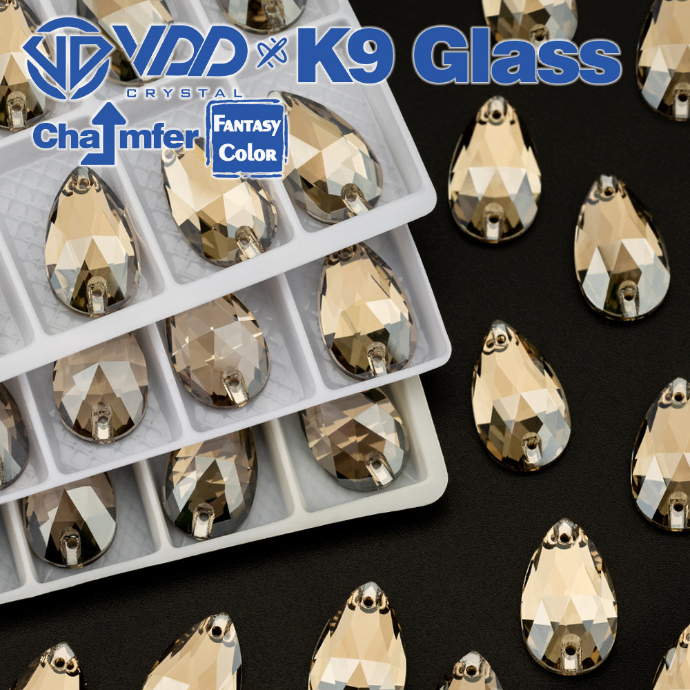 VDD Pear 11x18mm 24Pcs Greige Color Top Quality K9 Glass Sew on Rhinestone Sewing Crystal Flatback Clothes Decorations