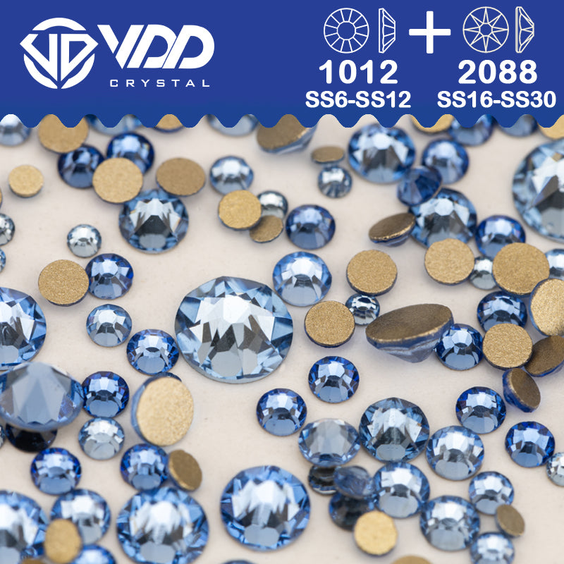 VDD 028 Lt.Sapphire Wholesale Mix Size SS6-SS30 High Quality Glass 2088 Rhinestones Crystal Gold Flatback Strass Stones Nail Art DIY Decorations