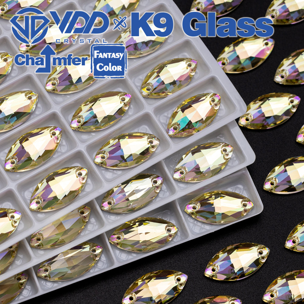 VDD Navette 9x18mm 36Pcs Glimmer Color Top Quality K9 Glass Sew on Rhinestone Sewing Crystal Flatback Clothes Decorations