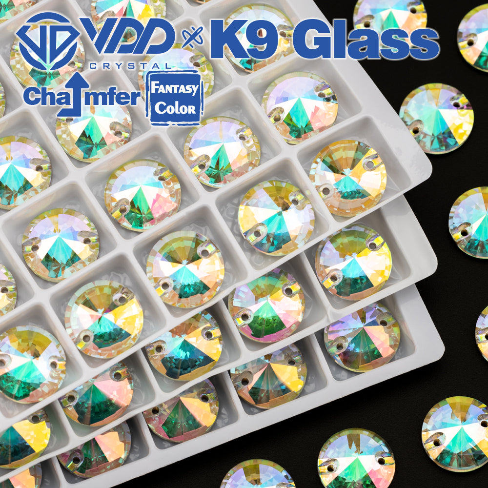 VDD Rivoli 12mm 40Pcs Chroma Shimmer Color Top Quality K9 Glass Sew on Rhinestone Sewing Crystal Flatback Clothes Decorations