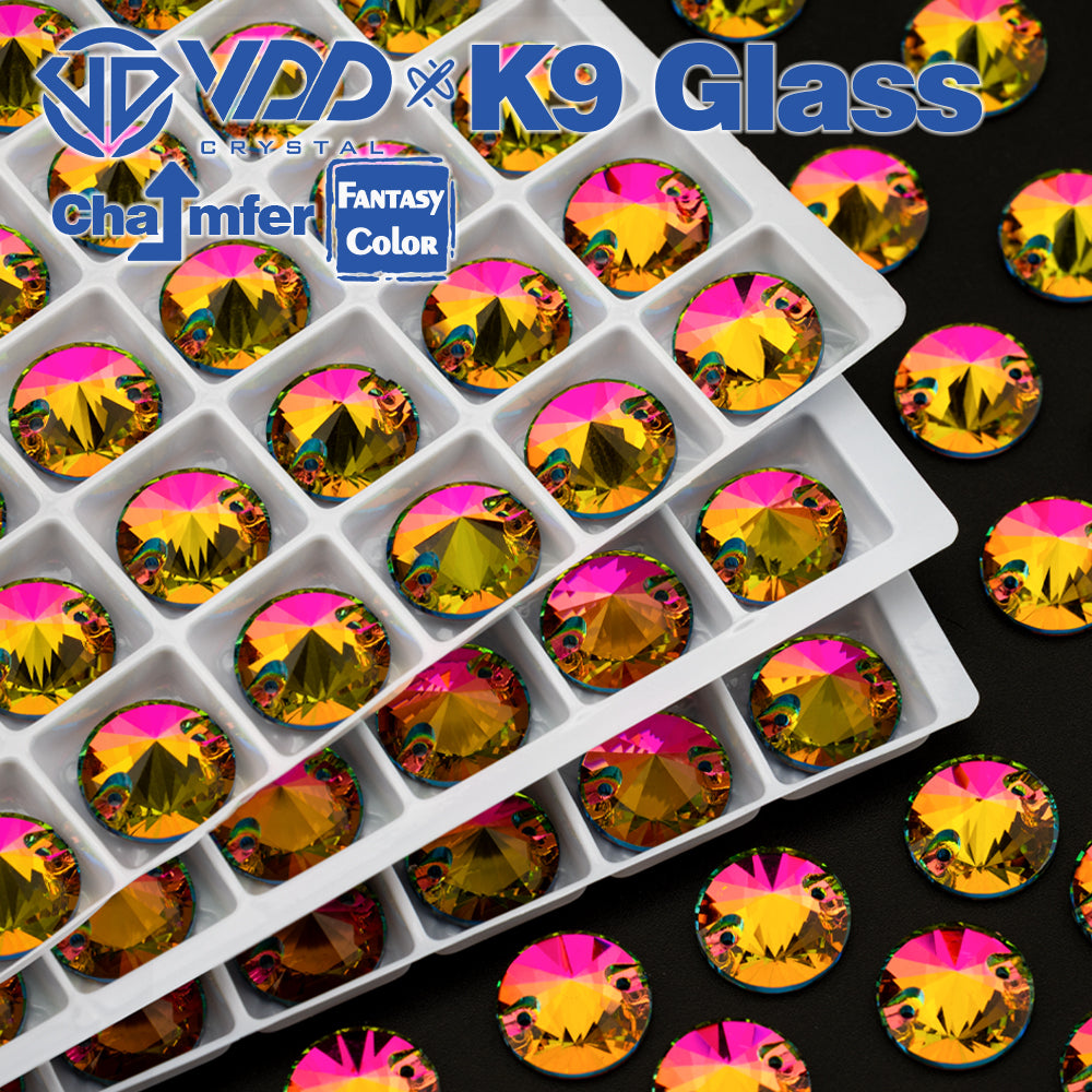 VDD Rivoli 12mm 40Pcs Vitrail Medium Top Quality K9 Glass Sew on Rhinestone Sewing Crystal Flatback Clothes Decorations