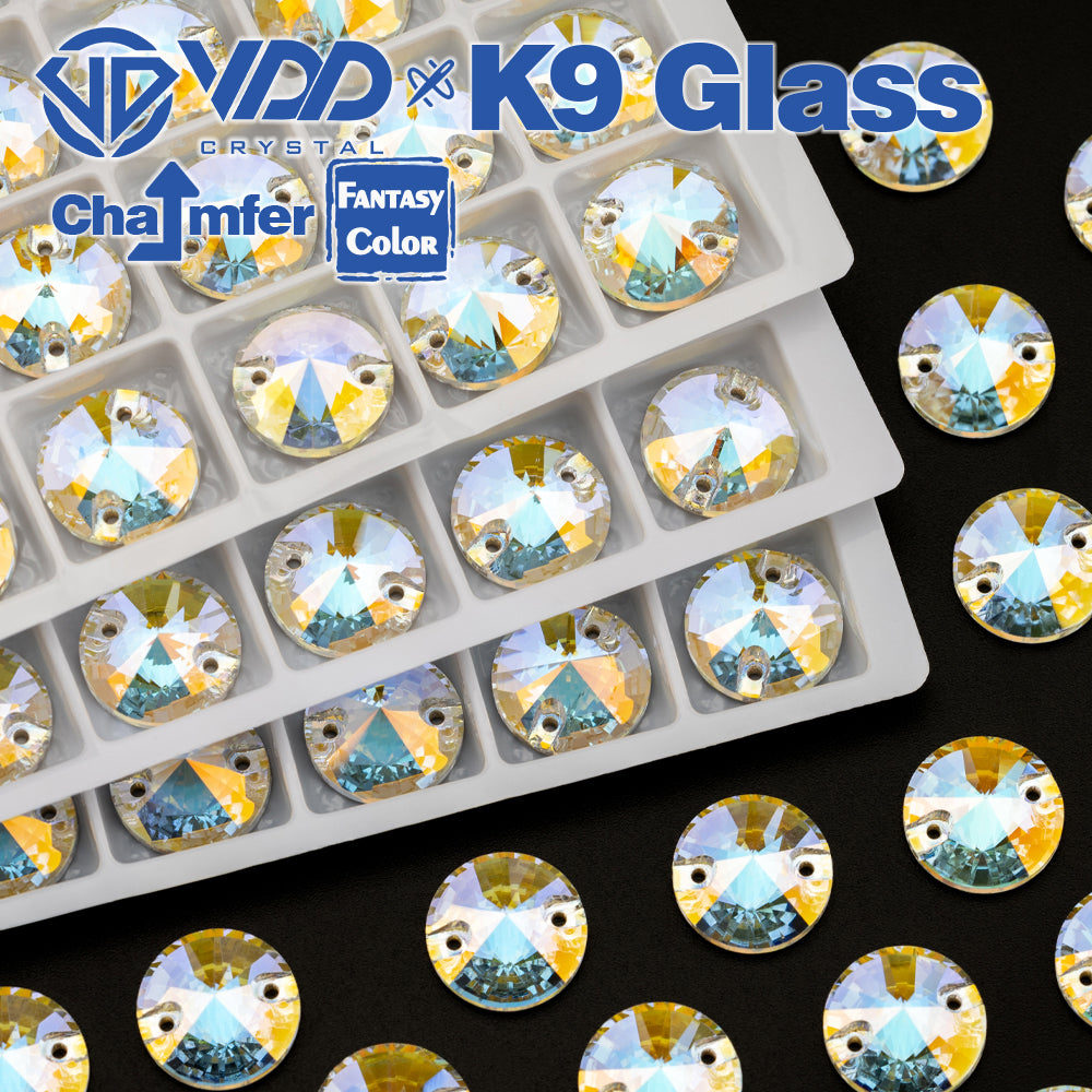 VDD Rivoli 12mm 40Pcs Aura Mirage Color Top Quality K9 Glass Sew on Rhinestone Sewing Crystal Flatback Clothes Decorations