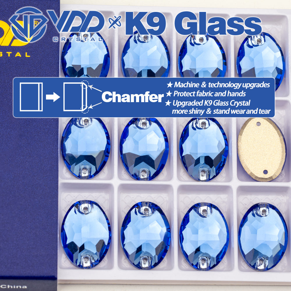 VDD S117 Royal Blue Oval K9 Glass Sew On Rhinestones High Quality AAAAA Crystal Flatback Sewing Strass Stones DB-S117