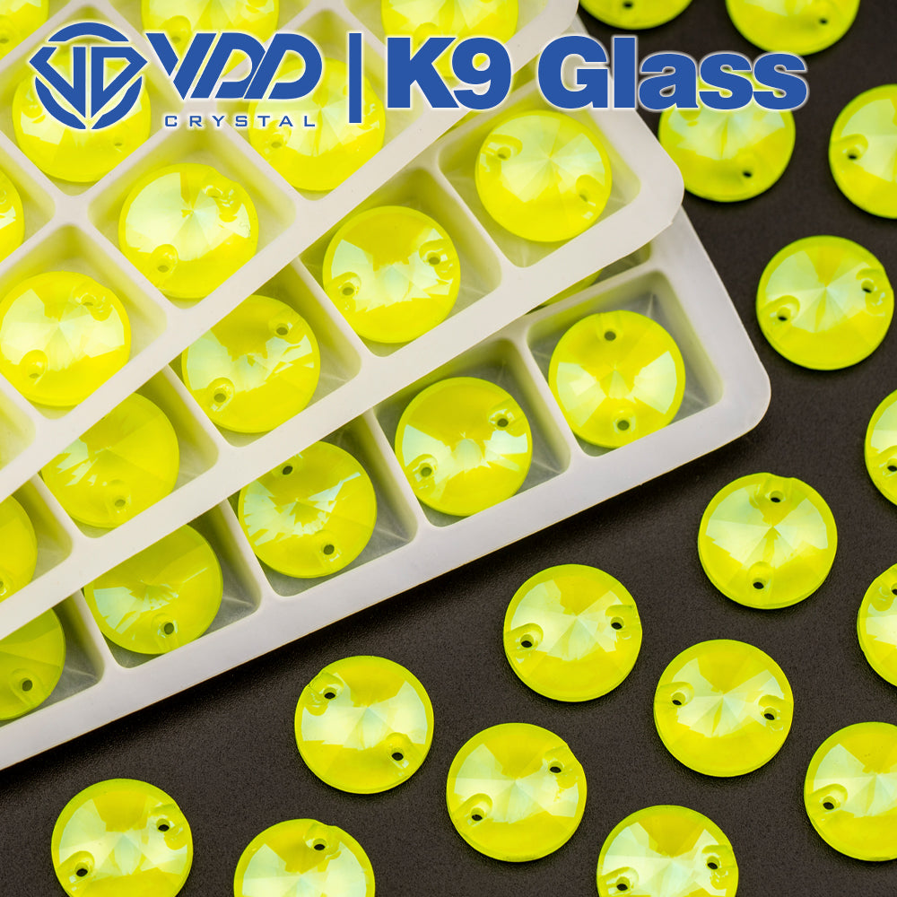 VDD 12mm Neon Lemon Rivoil Top Quality Glass Sew on Rhinestones Crystal Flatback Stones for Clothes Decoration Wedding Dress