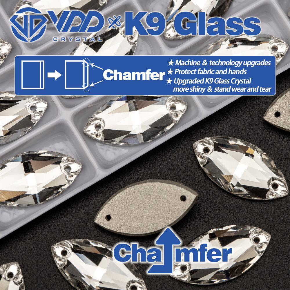VDD S101 Crystal Navette Top Quality K9 Glass Sew on Rhinestones Crystal Flatback Sewing Strass Stones for Garment Decorations