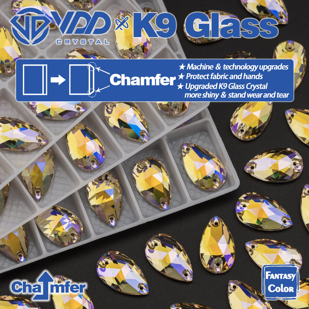 VDD Pear 11x18mm 24Pcs Paradise Shine Color Top Quality K9 Glass Sew on Rhinestone Sewing Crystal Flatback Clothes Decorations