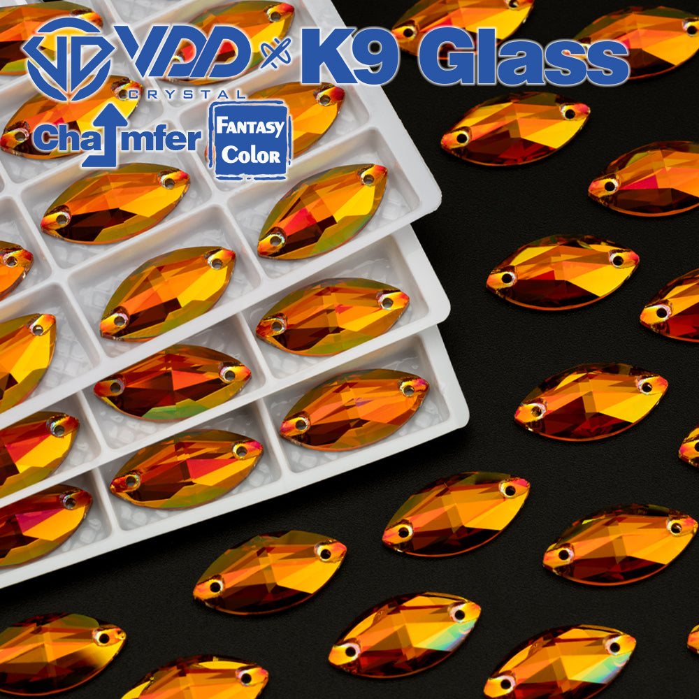 VDD Navette 9x18mm 36Pcs Sunset Prism Color Top Quality K9 Glass Sew on Rhinestone Sewing Crystal Flatback Clothes Decorations