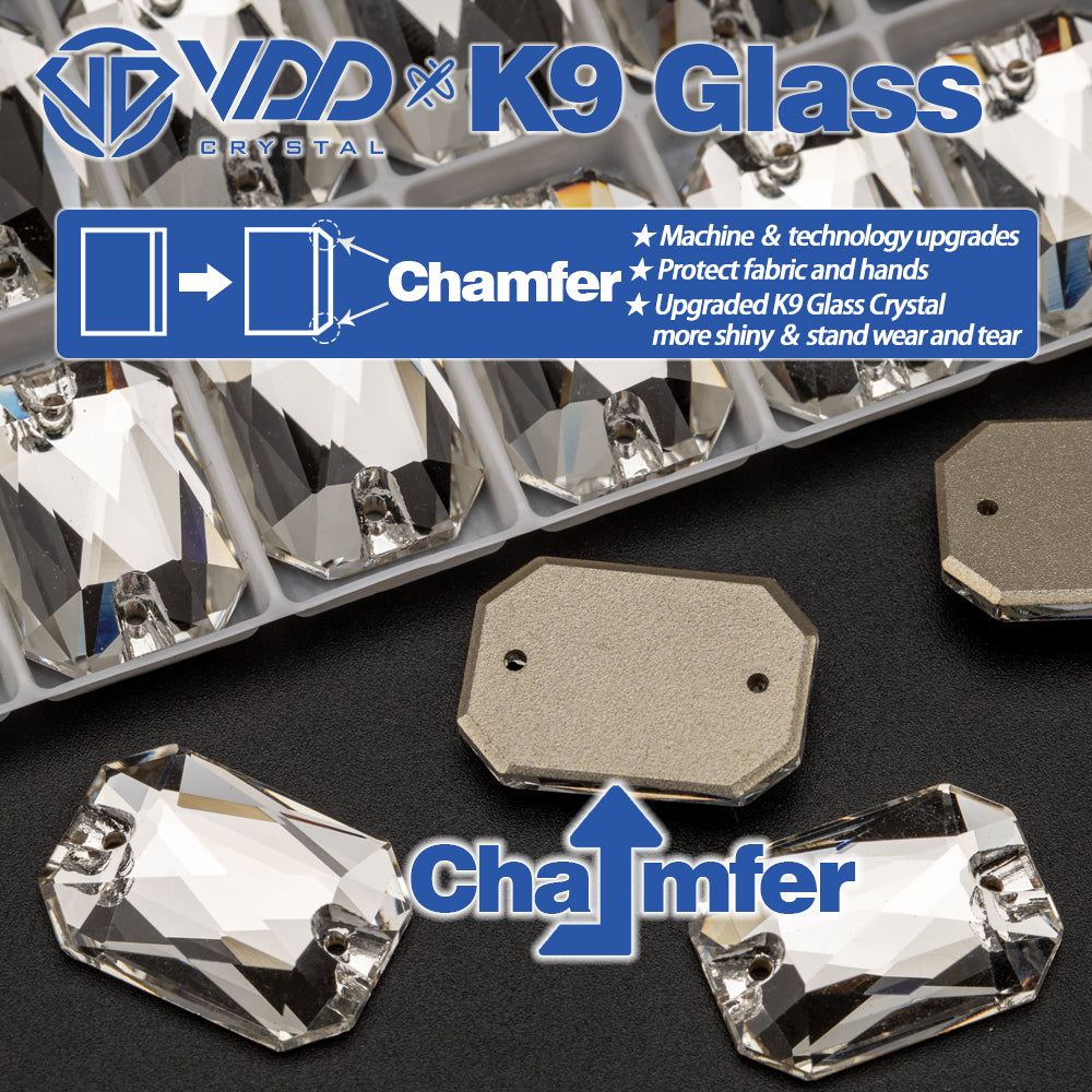 VDD Emerald Cut High Quality K9 Glass Sew on Rhinestones Sewing Clear Crystals Flat Back Stones for Garment Dress Accessories