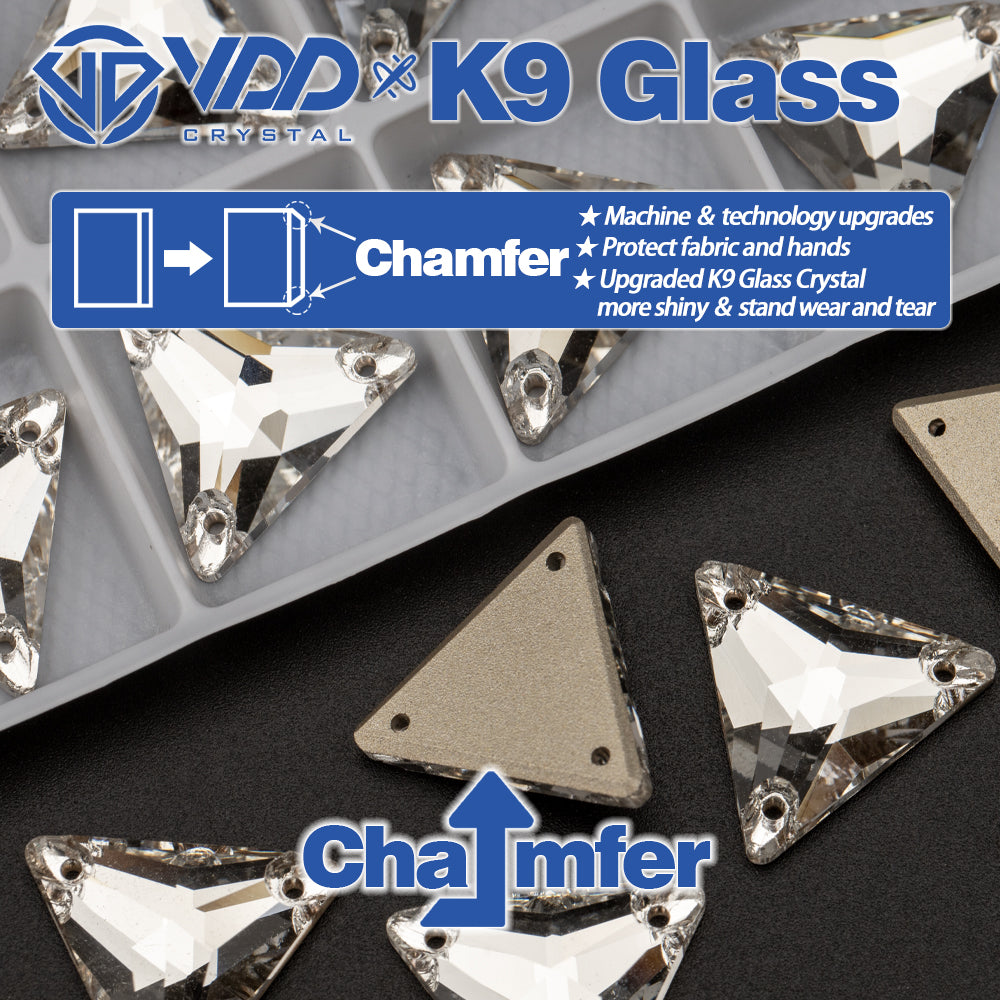 VDD S101 Crystal Triangle Top Quality K9 Glass Sew on Rhinestones Crystal Flatback Sewing Stones for Clothes Decorations