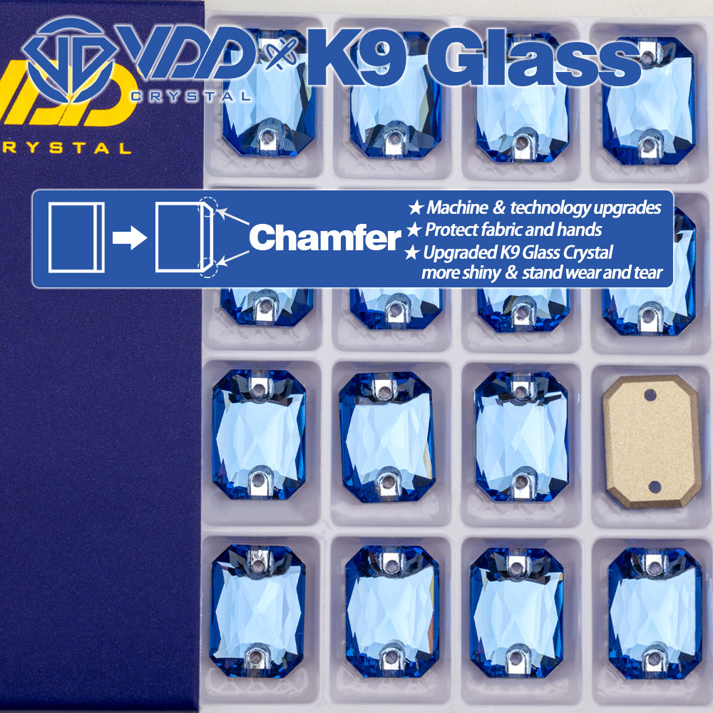 VDD  S117 Royal Blue Emerald Cut K9 Glass Sew On Rhinestones High Quality AAAAA Crystal Flatback Sewing Strass Stones DB-S117