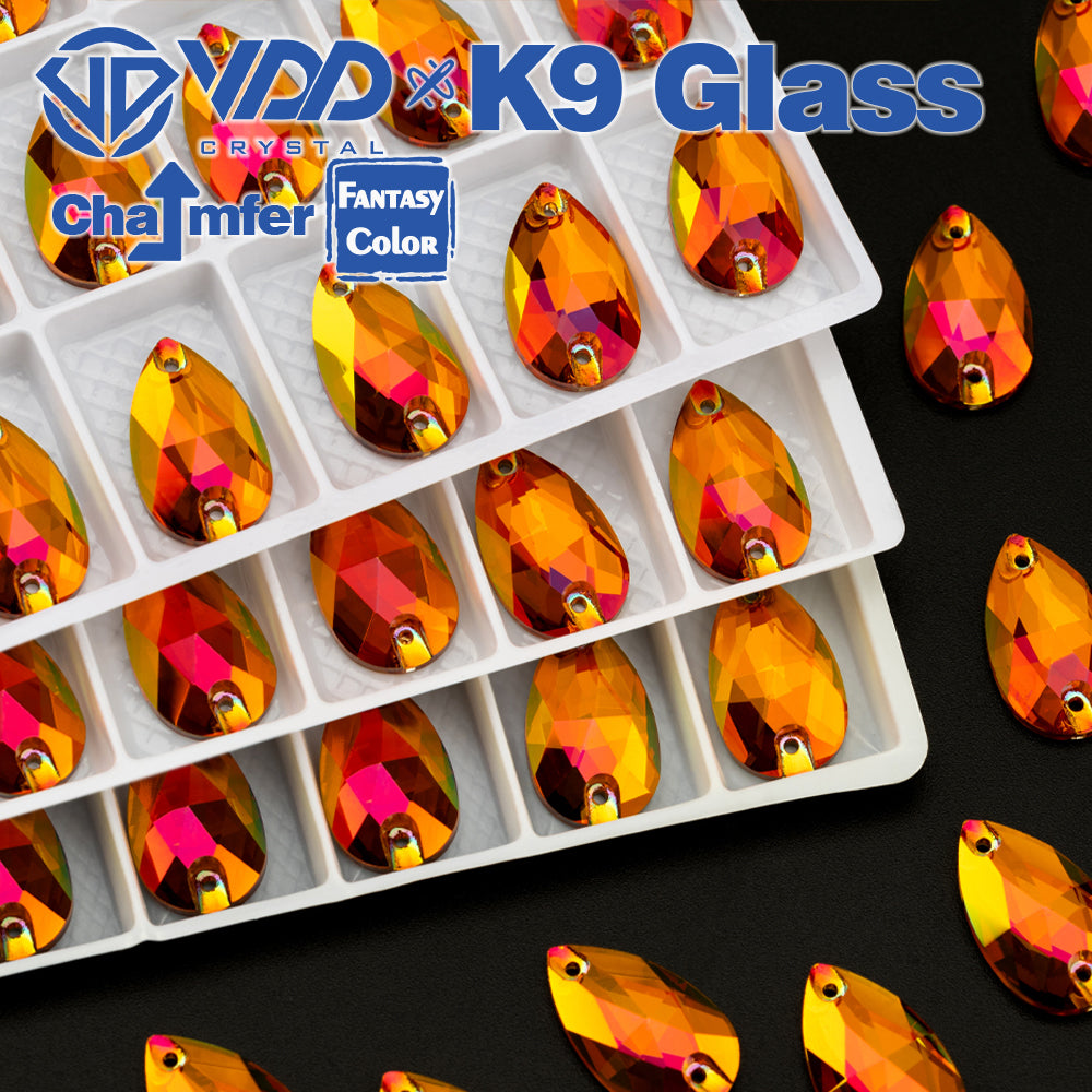 VDD Pear 11x18mm 24Pcs Sunset Prism Color Top Quality K9 Glass Sew on Rhinestone Sewing Crystal Flatback Clothes Decorations